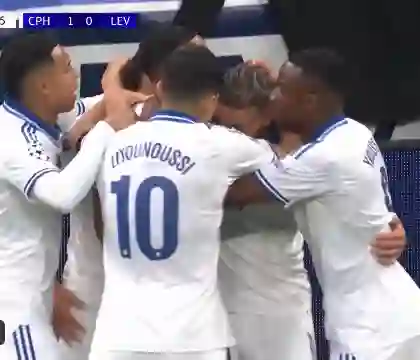 fck-leverkusen-kopenhagen-2-2-2025 Spielszene von FC Kopenhagen gegen Bayer Leverkusen mit Endstand 2:2 in der Champions League 2025