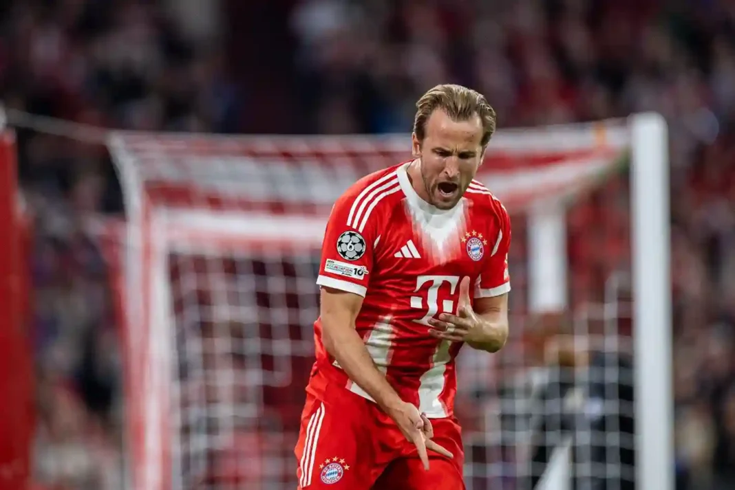 Harry Kane jubelt nach seinem historischen 100. Tor für Bayern München gegen