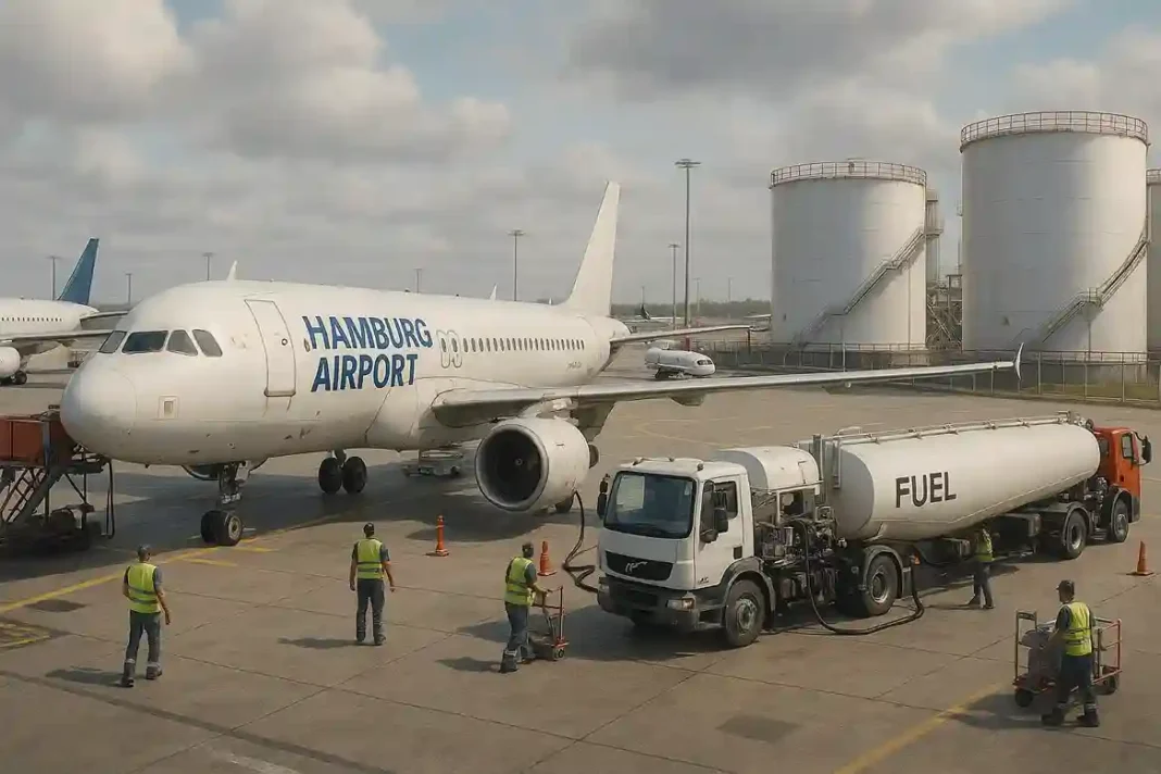 kerosin-mangel-hamburg lugzeuge am Hamburger Flughafen während Kerosin-Engpass, einige warten auf Betankung