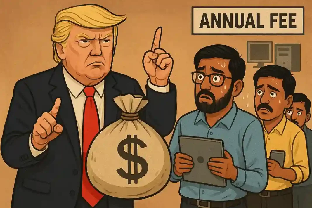 trump-h1b-visa-2025 Trump kündigt Gebühr für H-1B Arbeitsvisa an – Symbol für Tech-Fachkräfte.