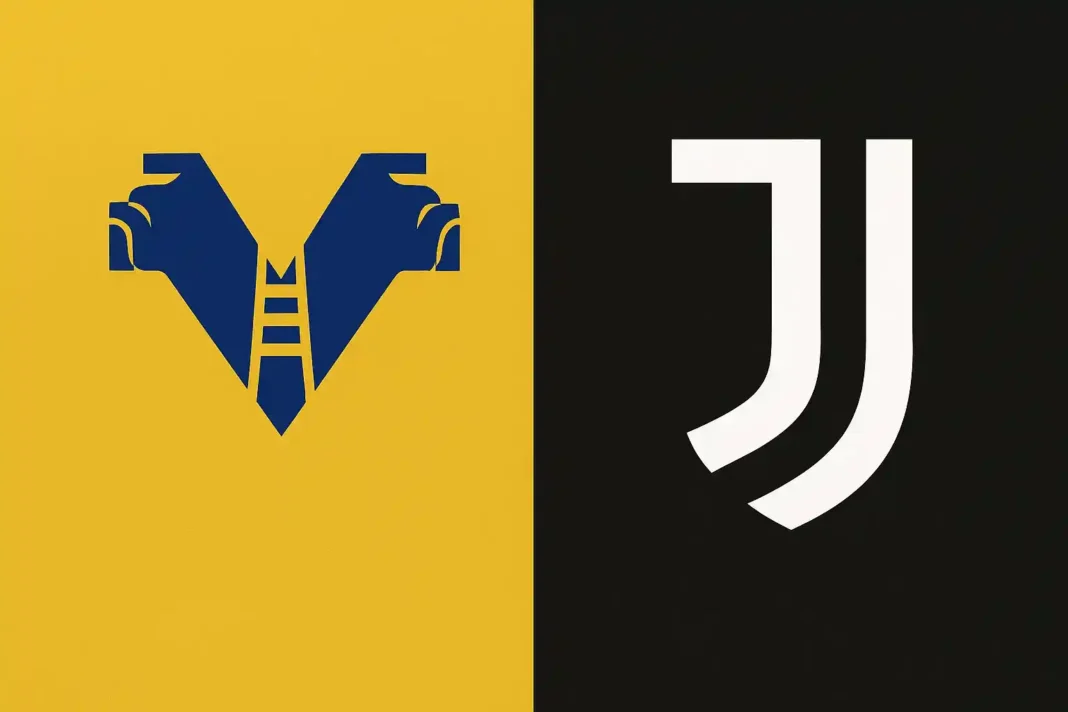 Spielszene zwischen Hellas Verona und Juventus in der Serie A 2025, Spieler kämpfen um den Ball im Stadio M.A. Bentegodi.