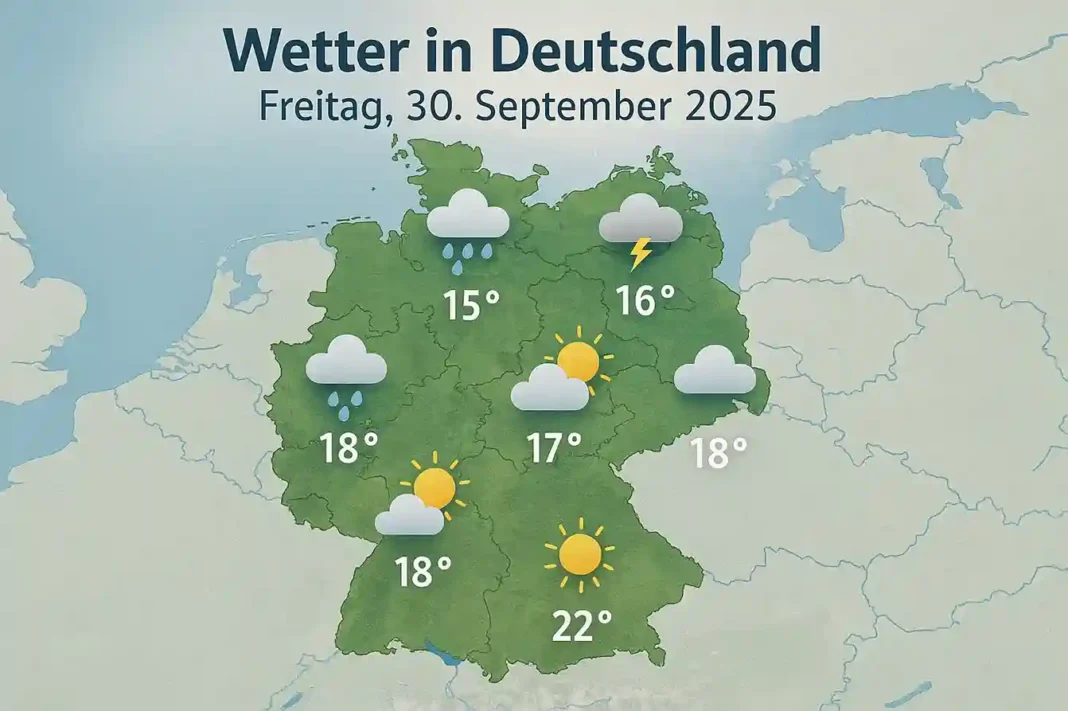 Wettervorhersage für Deutschland am 30. September 2025 mit Sonne, Regen und Wind