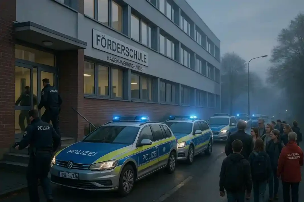 Amok-Alarm an Förderschule in Hagen-Wehringhausen, Polizeieinsatz, Evakuierung von Schülern und Lehrern
