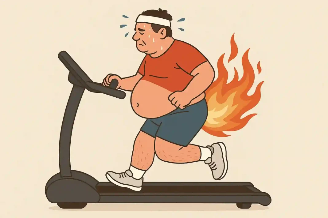 Illustration von Übungen und gesunder Ernährung zur effektiven Reduzierung von Bauchfett und Verbesserung der Fitness.