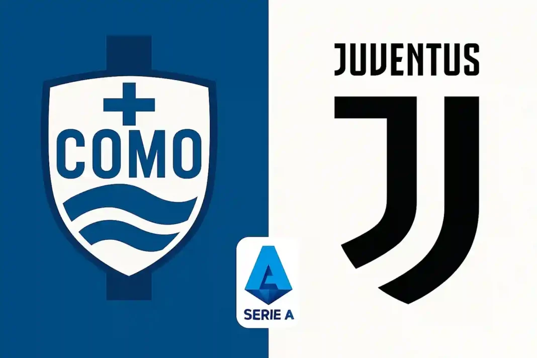 Spiel zwischen Como und Juventus im Stadio G. Sinigaglia, Serie A 2025, inklusive Spieleraufstellungen und Stadionansicht.