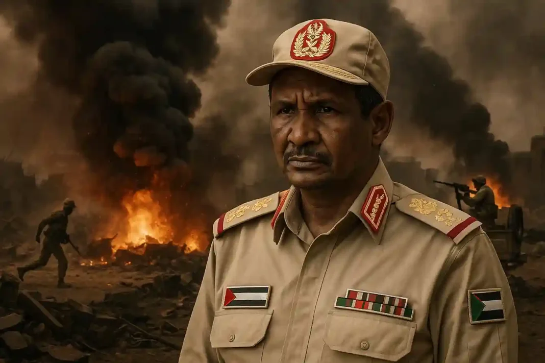 Luftaufnahme von El Fasher im Sudan, zerstörte Gebäude und Rauch über der Stadt während heftiger Kämpfe zwischen Armee und RSF.