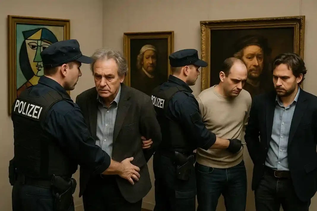 Deutsche Polizei präsentiert beschlagnahmte gefälschte Gemälde von Picasso und Rembrandt bei Kunstfälschungs-Ermittlungen.