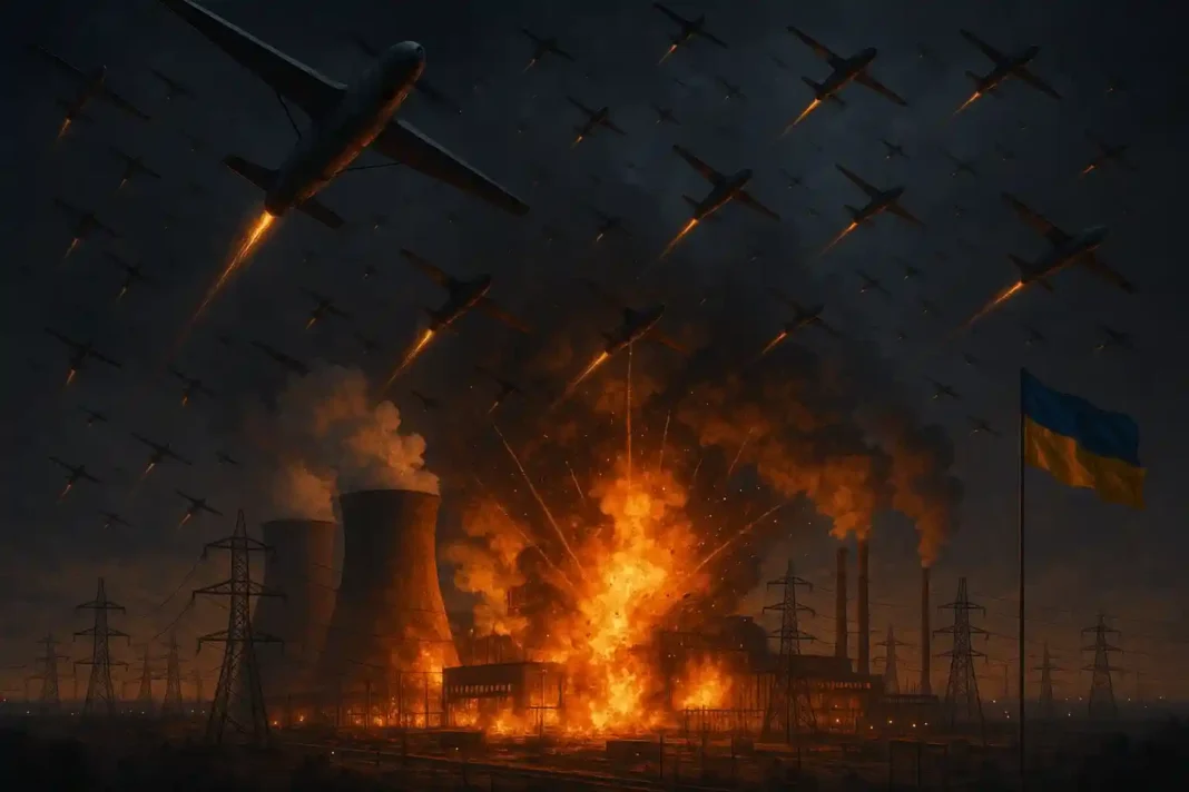 Drohnenangriffe und Raketen auf ukrainische Energieinfrastruktur, Stromausfälle und Evakuierungen.