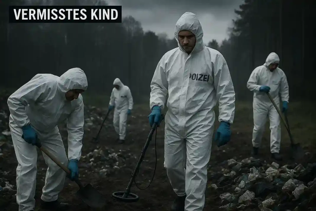 Polizei in Schutzanzügen durchsucht ein Entsorgungsunternehmen im Fall des getöteten achtjährigen Fabian in Güstrow.