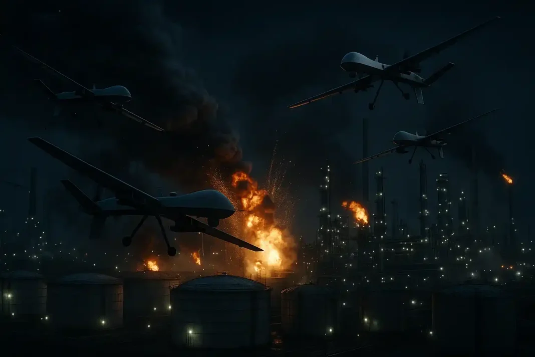 Ukrainische Drohne greift russische Raffinerie im Jahr 2025 an