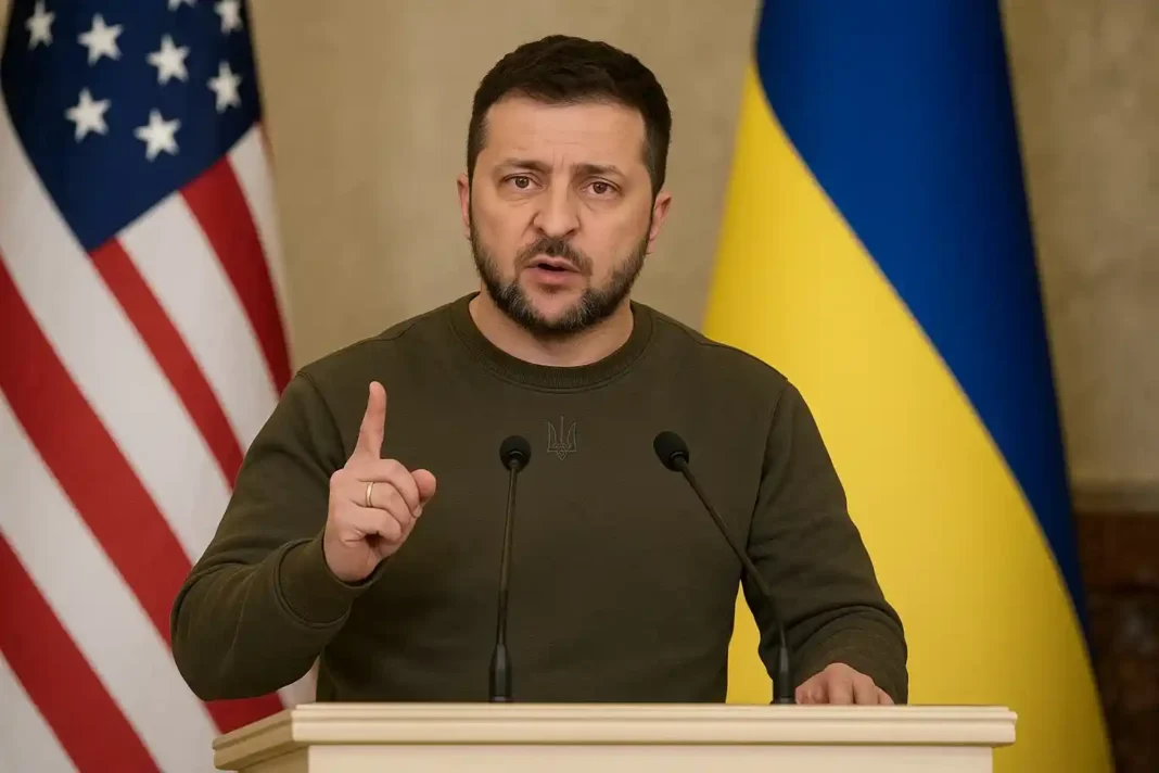 ukraine-russland-krieg-2025-selenskyj-trump Wolodymyr Selenskyj und Donald Trump diskutieren über den Ukraine-Krieg 2025 im Weißen Haus.