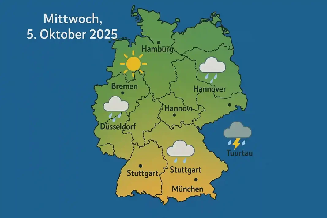wetter-deutschland-5-oktober-2025 Wettervorhersage Deutschland Sonntag 5. Oktober 2025 – Sonne, Regen, Wind und Temperaturen in allen Städten.