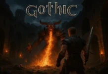Gothic 1 Remake 2026 – Gameplay, Features & Download Guide für PC Screenshot aus Gothic 1 Remake 2026 zeigt den Namenlosen Helden in der offenen Welt der Khorinis-Mine.
