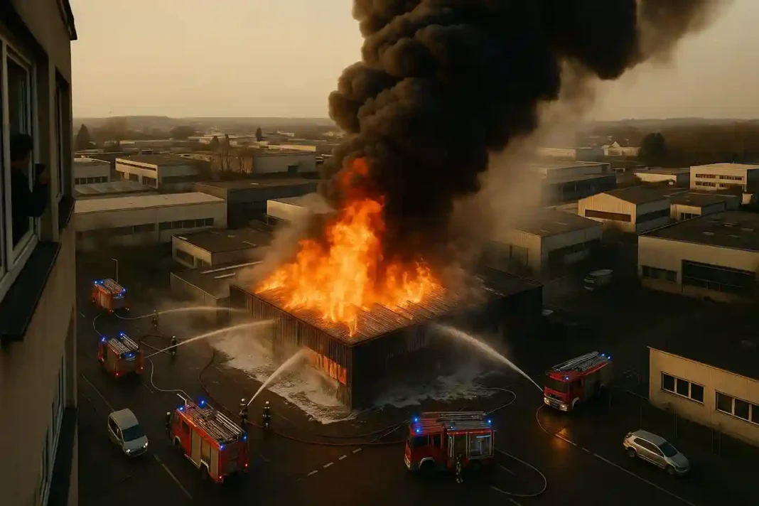 Bielefeld 29.11.2025: Schwerer Großbrand in einem Metallbetrieb in Altenhagen. Starke Rauchentwicklung – Anwohner sollen Fenster und Türen geschlossen halten.