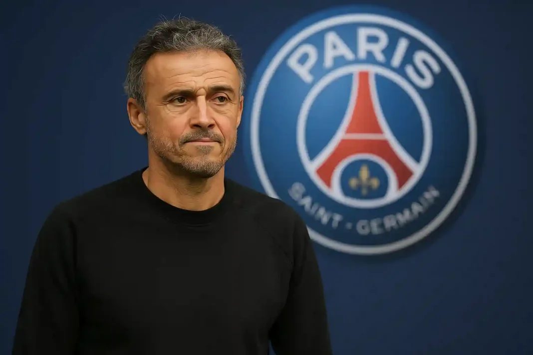 : Luis Enrique während der Pressekonferenz vor dem Champions-League-Spiel zwischen Paris Saint-Germain und Bayern München, spricht über Dembele und die Teamstrategie.