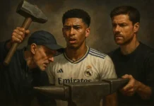 Jude Bellingham: Zwischen Tuchel und Alonso – Macht, Einfluss & Zukunft bei England & Real Madrid Jude Bellingham im Trikot von Real Madrid zwischen Trainer Xabi Alonso und Thomas Tuchel