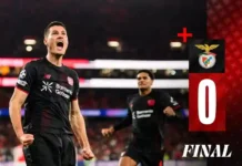 Benfica 0:1 Bayer Leverkusen – Schick sichert Auswärtssieg in der Champions League Patrik Schick jubelt nach seinem Siegtreffer für Bayer Leverkusen gegen Benfica in der Champions League 2025.