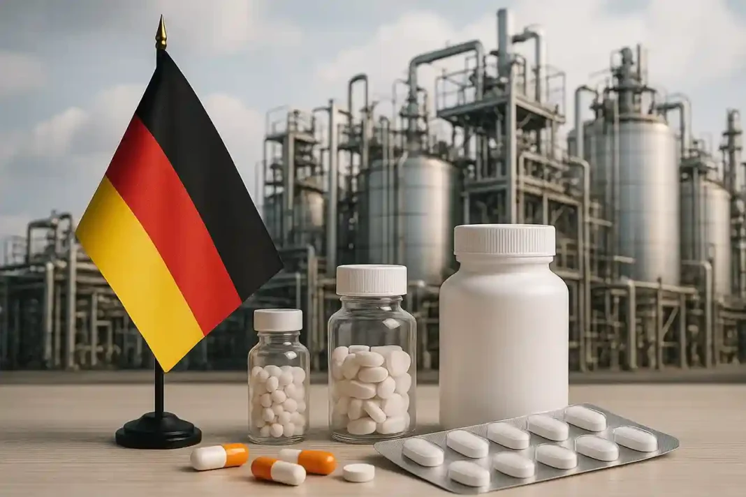 deutschland-pharma-medizintechnik Illustration zur deutschen Pharma- und Medizintechnik: Innovation, Forschung und effizientes Gesundheitssystem