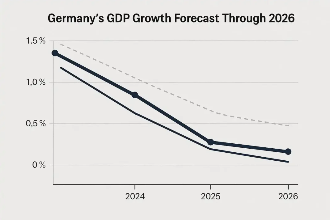 deutschland-wirtschaft Grafik zeigt die wirtschaftliche Entwicklung Deutschlands mit begrenztem Wachstum im Jahr 2026.