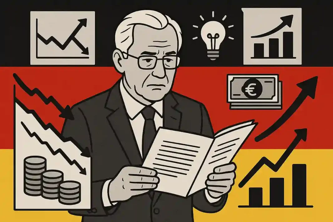 Arbeiter in einer deutschen Fabrik prüft Maschinen, Symbol für Wirtschaftswachstum und Innovation 2025