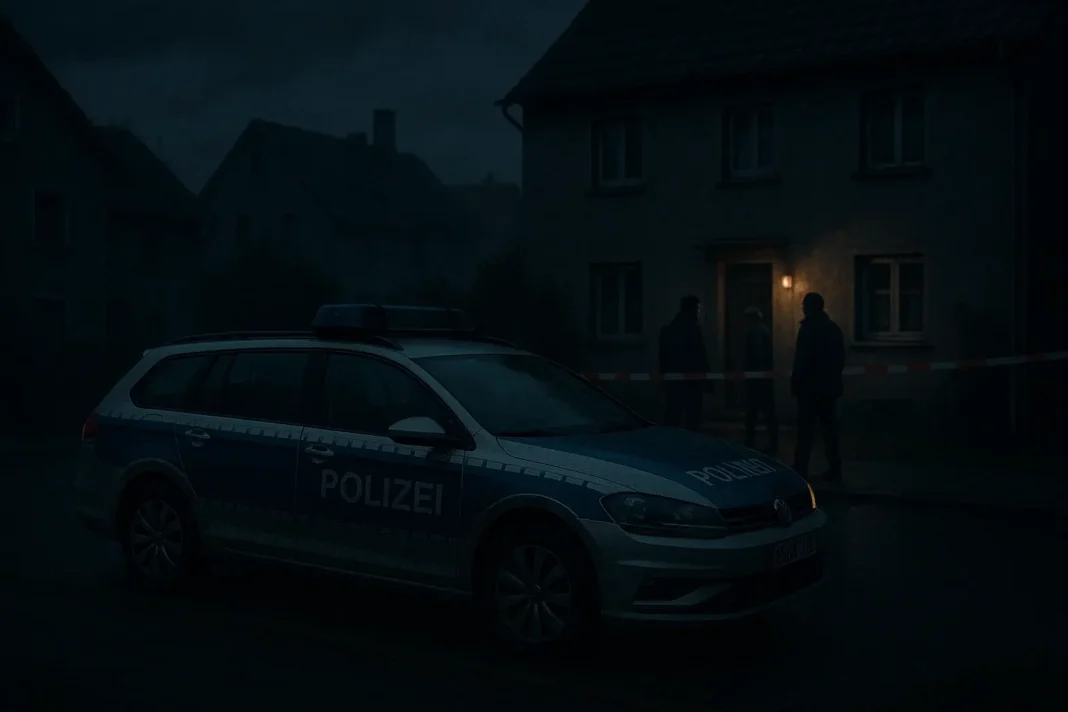 Ermittler am Tatort des Mordfalls Fabian in Güstrow, Deutschland – Polizei durchsucht Gebäude und sammelt Beweise.