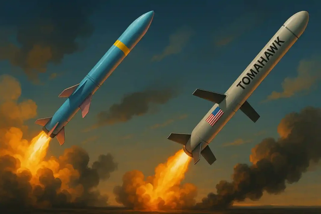 Ukrainische Marschflugkörper „Flamingo“ im Einsatz, dargestellt in einer militärischen Demonstration.