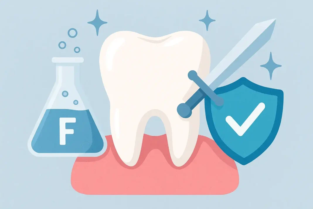 Zahnarzt trägt Fluorid auf die Zähne eines Patienten auf zur Kariesprävention