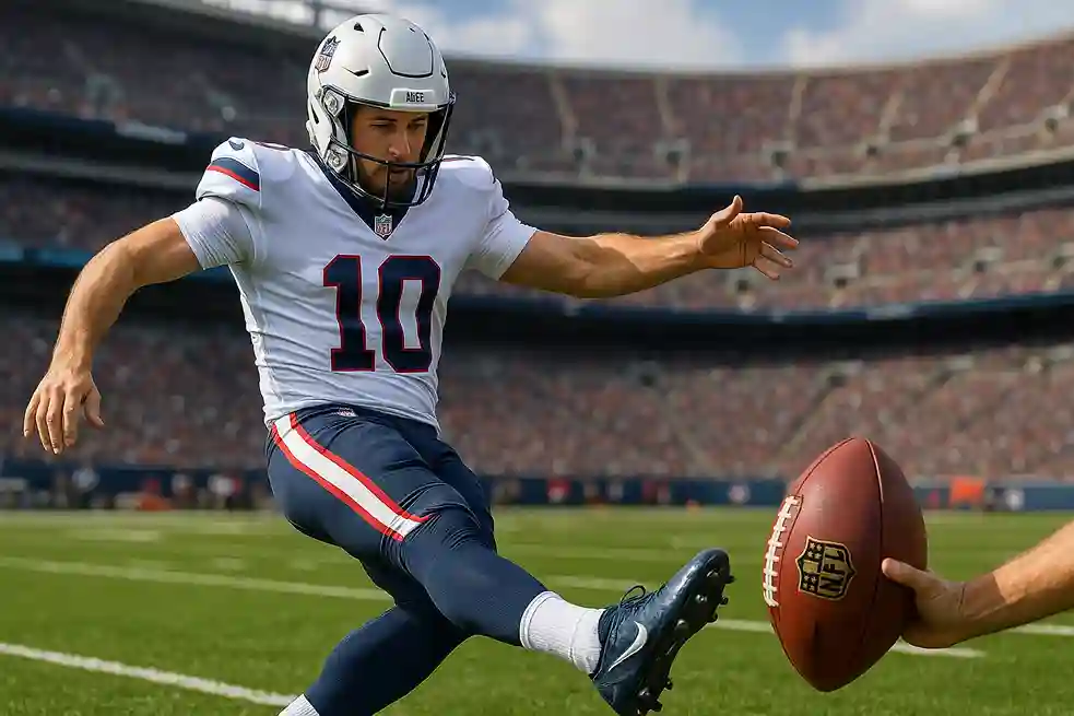 harry-kane-traumt-vom-nfl-debut Harry Kane im FC Bayern Trikot bereitet sich auf seine mögliche Karriere als NFL-Kicker vor.