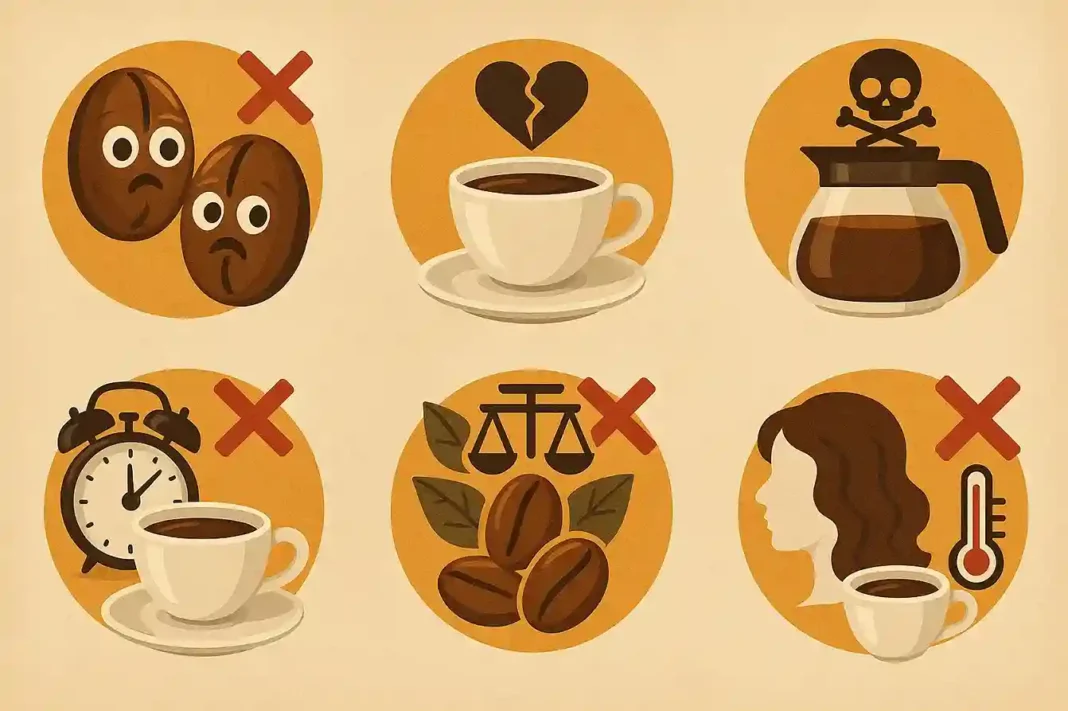 Tasse Kaffee mit dampfendem Espresso auf einem Tisch, symbolisiert gesundheitliche Vorteile und Mythen.