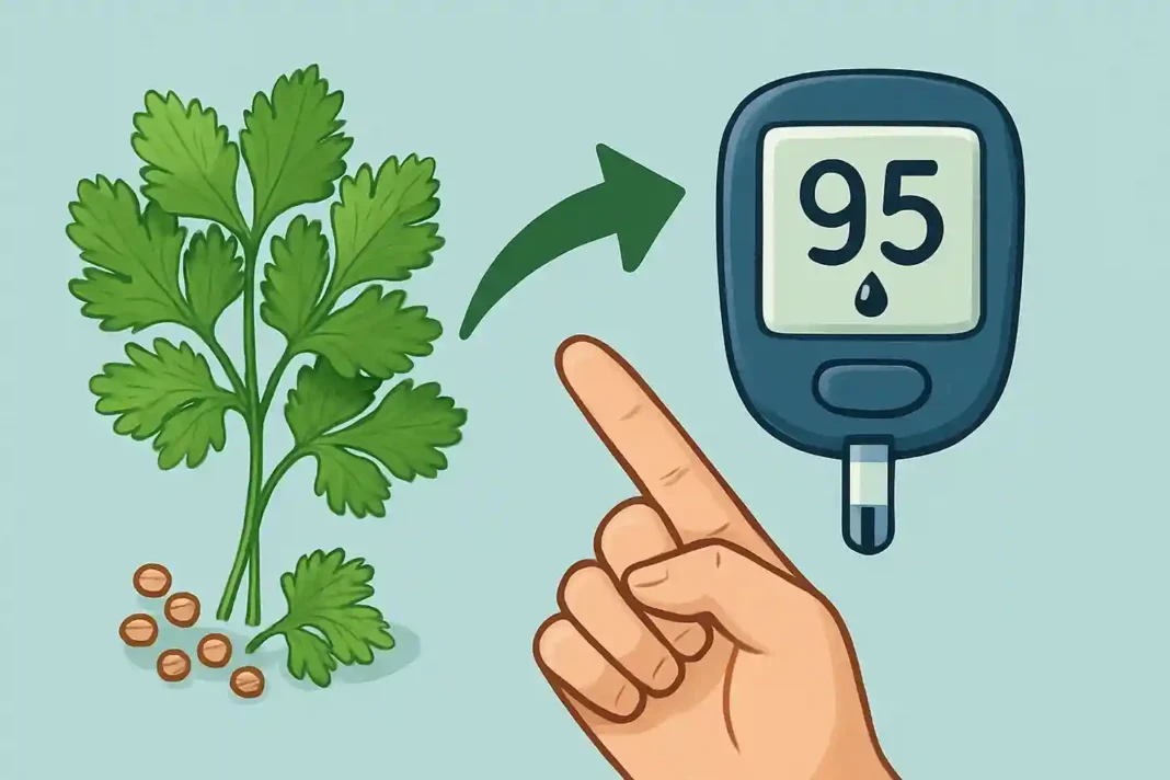 Frische Korianderblätter auf Holzuntergrund zur Blutzuckerregulation und Gesundheitspflege