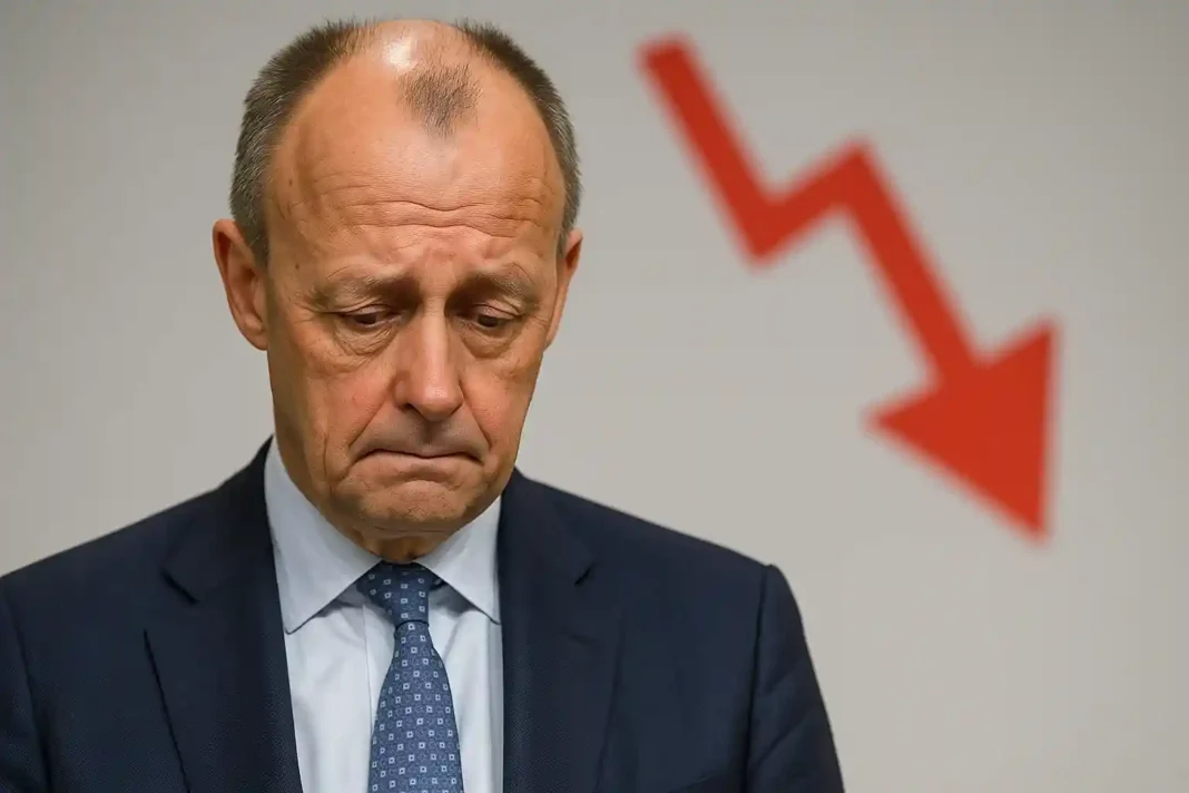 Friedrich Merz spricht auf einer Pressekonferenz vor der deutschen Bundesflagge