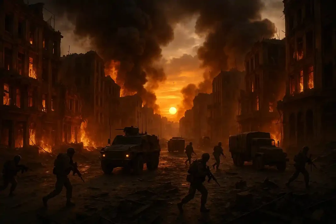 Zerstörtes Auto nach russischem Raketenangriff auf Wohngebäude in Ternopil, Ukraine, November 2025