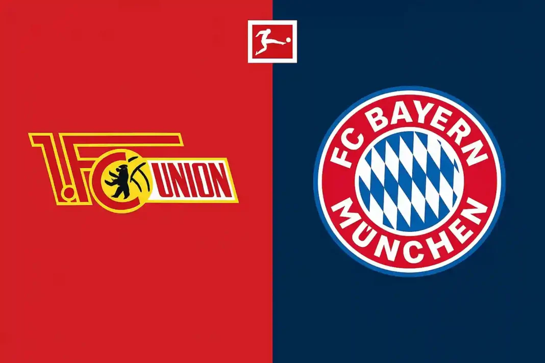 Union Berlin und Bayern München im Duell der Bundesliga 2025 – Spieler in Aktion auf dem Spielfeld im Stadion Alte Försterei.