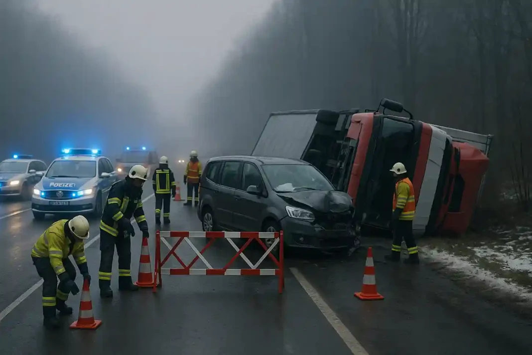 Schwerer Verkehrsunfall auf der B51 bei Trier: Van kollidiert frontal mit Lkw, vier Menschen sterben.