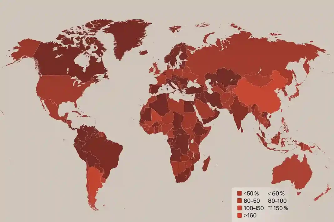 Diagramm der am stärksten verschuldeten Länder der Welt 2025, einschließlich arabischer Staaten