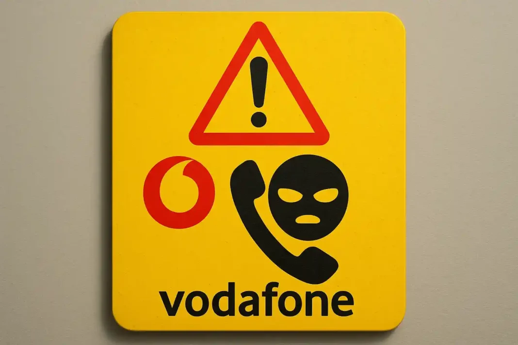 Vodafone-Logo an einem Geschäft in Berlin – Warnungen vor betrügerischen Anrufen in Deutschland.