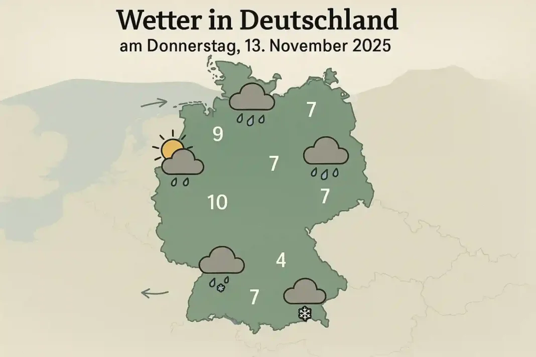 Wettervorhersage Deutschland 13. November 2025: Wolken, Regen, Temperaturen, Wind, UV-Index