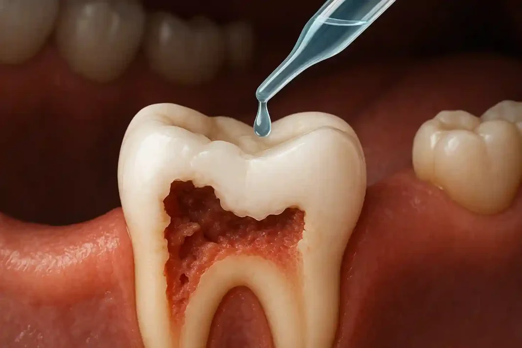 Wissenschaftler wenden Protein-Gel zur Regeneration von Zahnschmelz an, um Karies vorzubeugen.