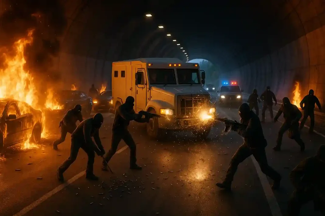 geldtransporter-kalabrien-ueberfall Überfall auf Geldtransporter in Kalabrien: Täter sprengen Tür, Autos brennen, Polizei sichert Einsatzort