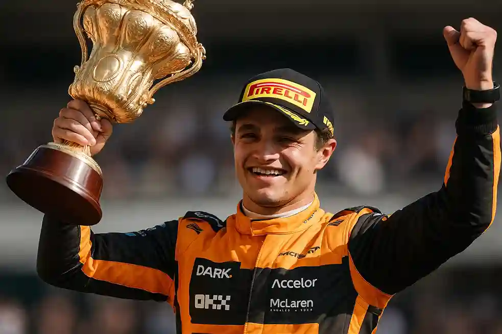 lando-norris-f1-weltmeister-2025 Lando Norris jubelt mit F1-Weltmeistertrophäe in Abu Dhabi