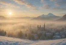 Mildes Wetter in Deutschland vor Weihnachten stabil Mildes Winterwetter in Deutschland mit Sonne und Nebel über Städten und Landschaften