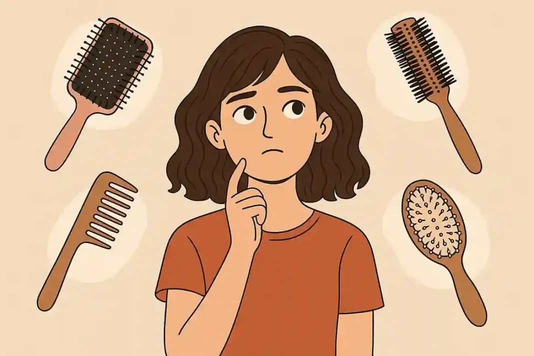 perfekte-haarbuerste-guide Verschiedene Haarbürsten für alle Haartypen auf Holzuntergrund