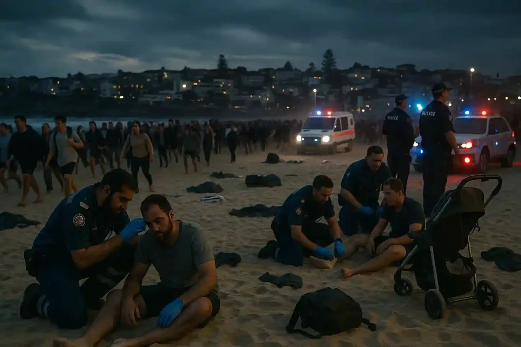 terroranschlag-bondi-beach-sydney-hanukkah Polizei und Rettungskräfte sichern Bondi Beach nach Terroranschlag während einer Hanukkah-Veranstaltung