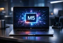 Apple MacBook 2026: M5-Chips, OLED & revolutionäres Design Apple MacBook 2026 mit M5 Chip und OLED-Display auf modernem Schreibtisch