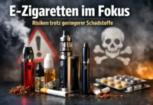 E-Zigaretten im Fokus: Risiken trotz geringerer Schadstoffe E-Zigaretten Dampfer hält Gerät in der Hand, Nahaufnahme