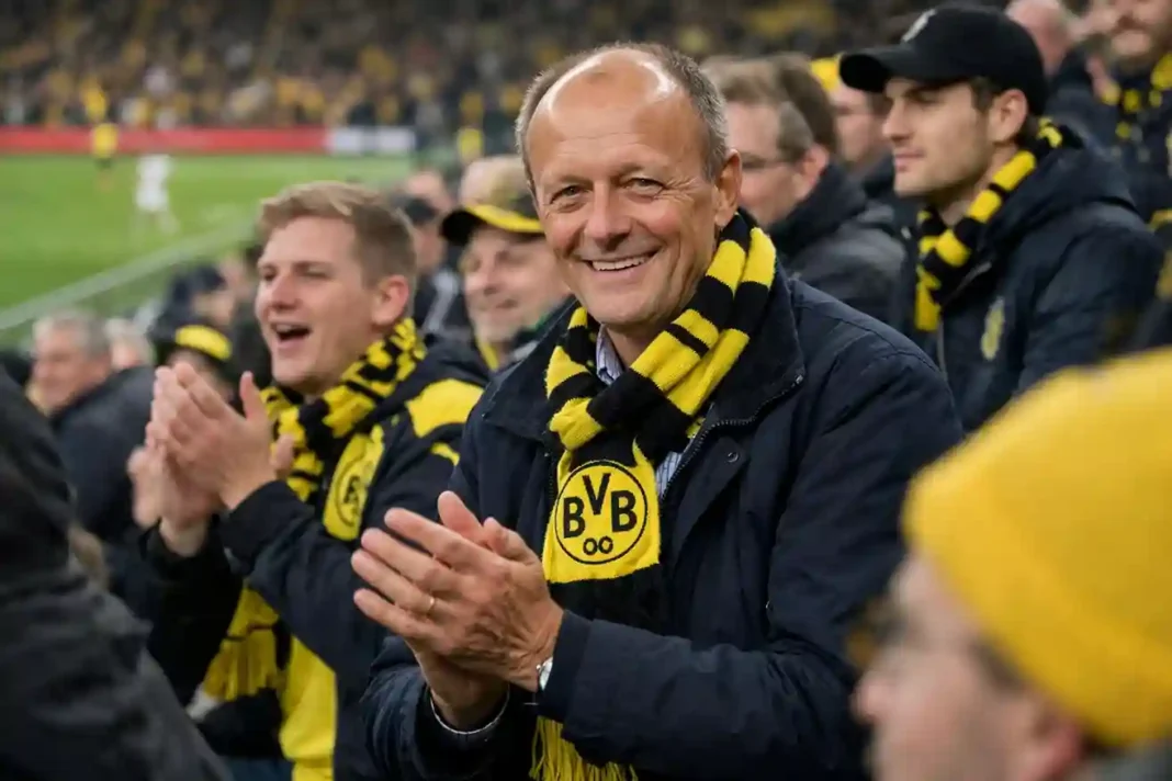 Friedrich Merz besucht Borussia Dortmund und erhält Stuttenkerl Groß