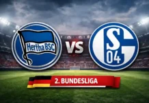 Hertha Berlin kämpft gegen Schalke 04 – Spannung pur in der 2. Bundesliga! Hertha Berlin gegen Schalke 04 – Spieler im Kampf um den Ball im Olympiastadion Berlin