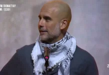 Pep Guardiola bricht Schweigen: Starkes Zeichen für Gaza Pep Guardiola spricht bei der Veranstaltung Act x Palestine in Barcelona zur Unterstützung von Gaza