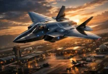 Was ist das geheime amerikanische Material, das Tarnkappenflugzeuge verbirgt? Moderne Militärjets in Stealth-Technologie fliegen über Trainingsgebiet