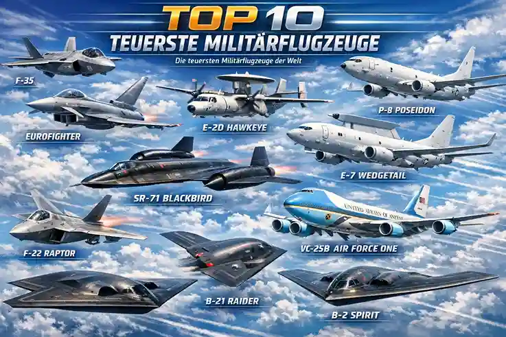 teuerste-militaerjets-2026 „Top 10 teuerste Militärflugzeuge der Welt, von F-35 Lightning II bis B-2 Spirit“